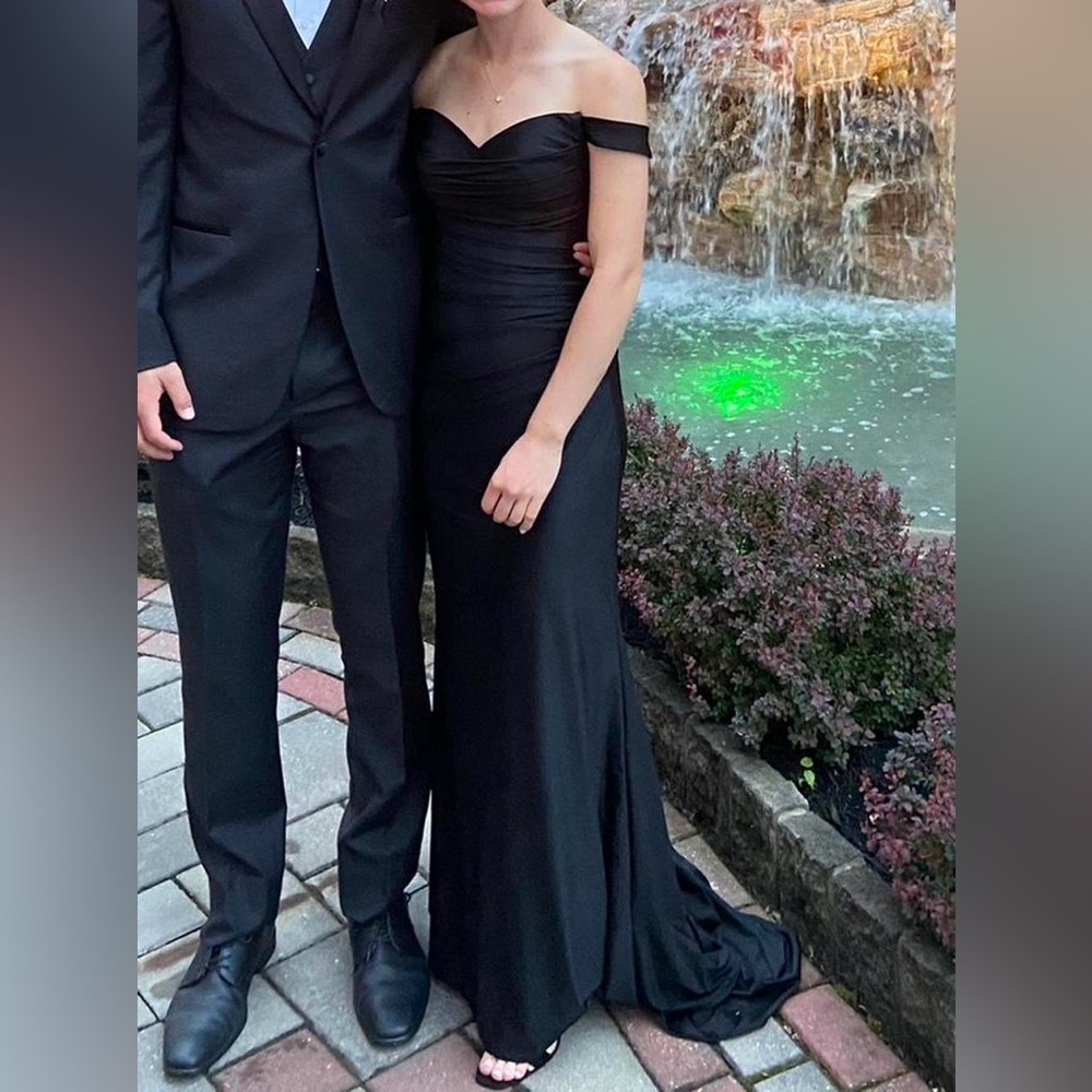 Jovani Black Off-Shoulder Prom Dress